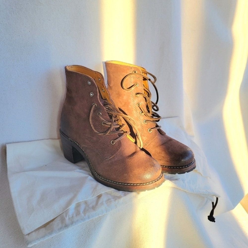 Brand New Frye Sabrina 6G lace up boots chocolate brown oiled suede size 7 37